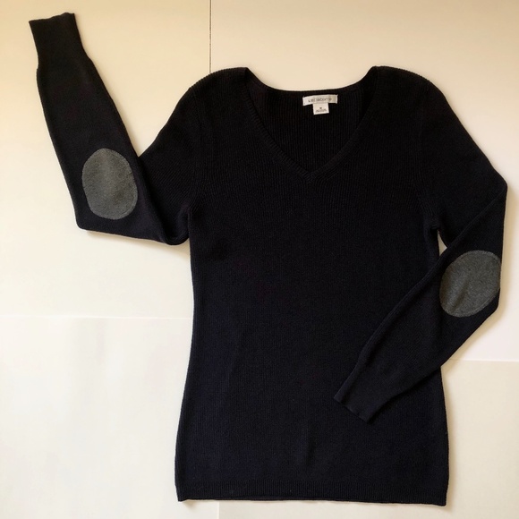 V-Neck Navy & Gray Elbow Patched Sweater/Tunic MED - Picture 1 of 11